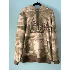 Cabela's men's pull over camo hoodie sweatshirt green & beige size medium